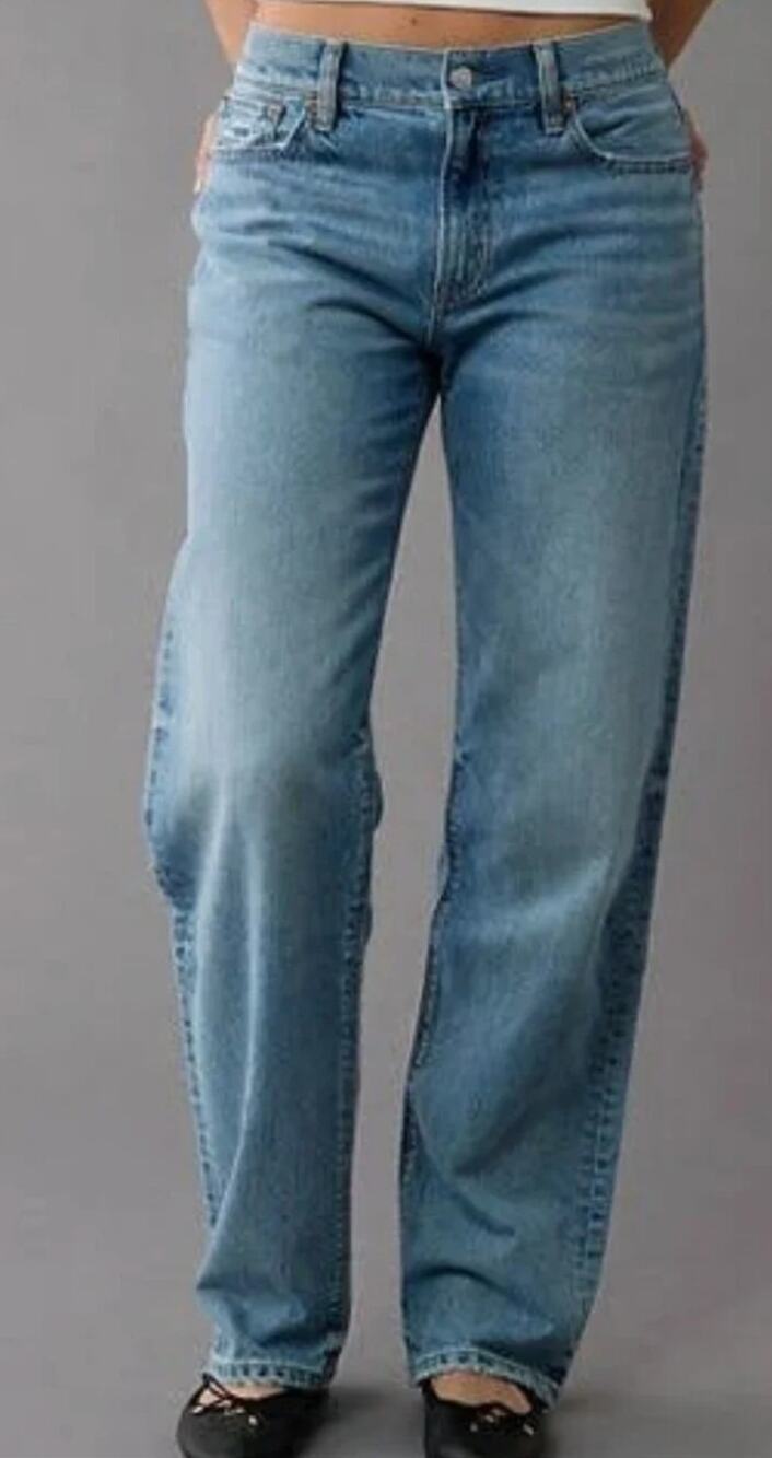 American Eagle AE Ex Boyfriend High Waisted Denim Straight Leg Jeans Blue 00